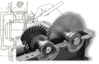 Technische Zeichnung und echtes Getriebe