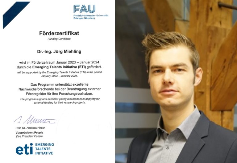Dr. Jörg Miehling durch Emerging Talents Initiative (ETI) der FAU gefördert