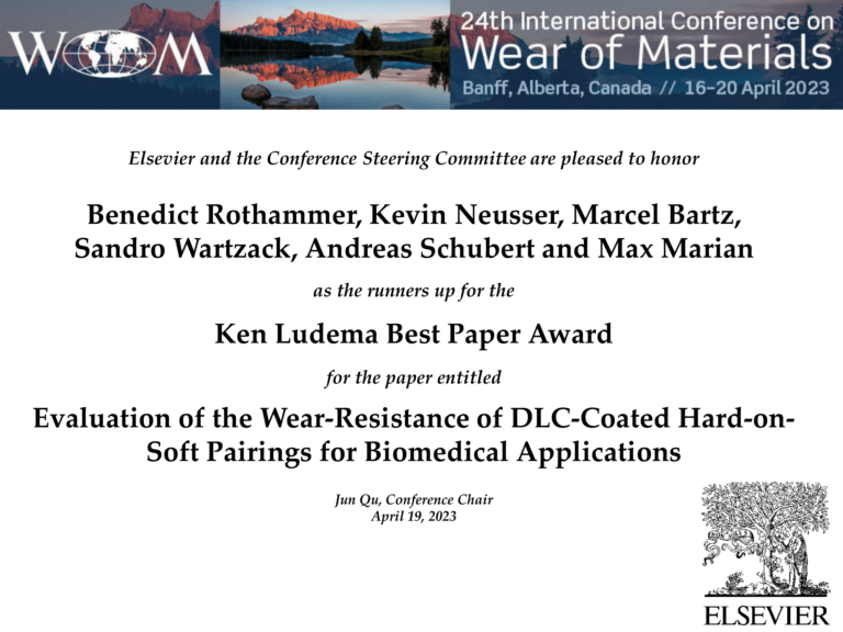 Teilnahme mit Auszeichnung an der 24th International Conference on Wear of Materials (WOM)
