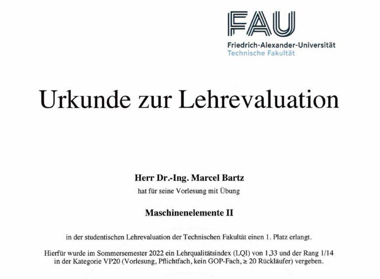 Ausgezeichnete Maschinenelemente-Lehre am KTmfk